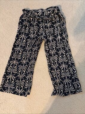 Robert Louis Black Palm-Print Trousers with Cream and Yellow Details